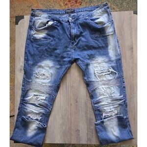 ENCRYPTED Distressed & Ribbed Motorcycle/Biker Straight Leg Jeans Men Size 46/34